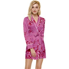 Pink Circuit Pattern Long Sleeve Satin Robe by Ket1n9