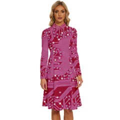 Pink Circuit Pattern Long Sleeve Shirt Collar A-line Dress by Ket1n9