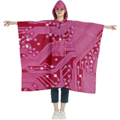 Pink Circuit Pattern Women s Hooded Rain Ponchos by Ket1n9