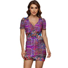 Technology Circuit Board Layout Pattern Low Cut Cap Sleeve Mini Dress by Ket1n9