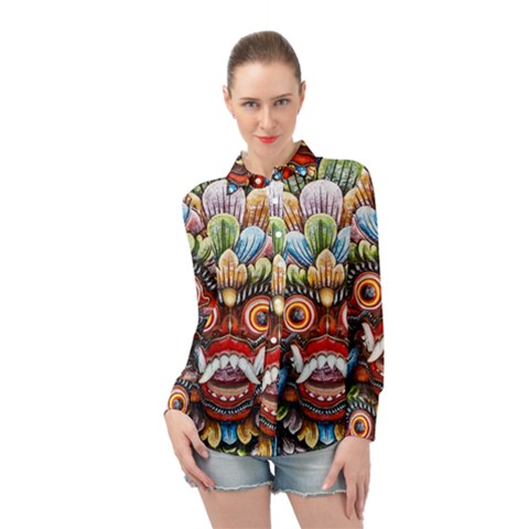 Wood Sculpture Bali Logo Long Sleeve Chiffon Shirt by Ket1n9