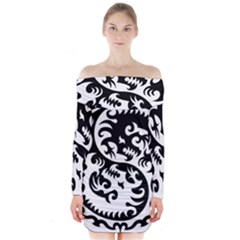 Ying Yang Tattoo Long Sleeve Off Shoulder Dress by Ket1n9