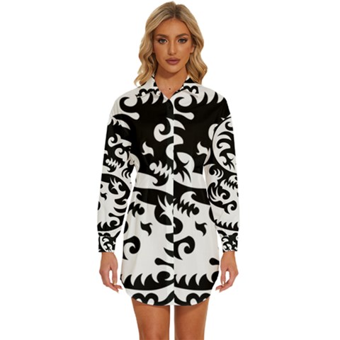 Ying Yang Tattoo Womens Long Sleeve Shirt Dress by Ket1n9