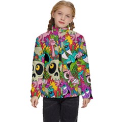 Crazy Illustrations & Funky Monster Pattern Kids  Puffer Bubble Jacket Coat by Ket1n9