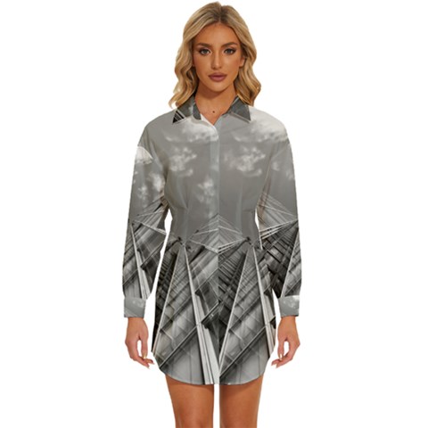 Architecture-skyscraper Womens Long Sleeve Shirt Dress by Ket1n9