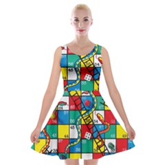 Snakes And Ladders Velvet Skater Dress by Ket1n9