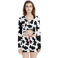 Animal-print-black-and-white-black Velvet Wrap Crop Top And Shorts Set by Ket1n9