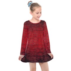 Red-grunge-texture-black-gradient Kids  Long Sleeve Dress by Ket1n9