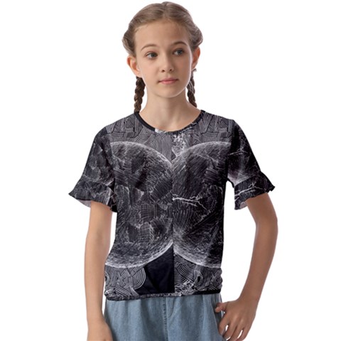 Space-universe-earth-rocket Kids  Cuff Sleeve Scrunch Bottom T-shirt by Ket1n9