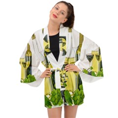 White-wine-red-wine-the-bottle Long Sleeve Kimono by Ket1n9