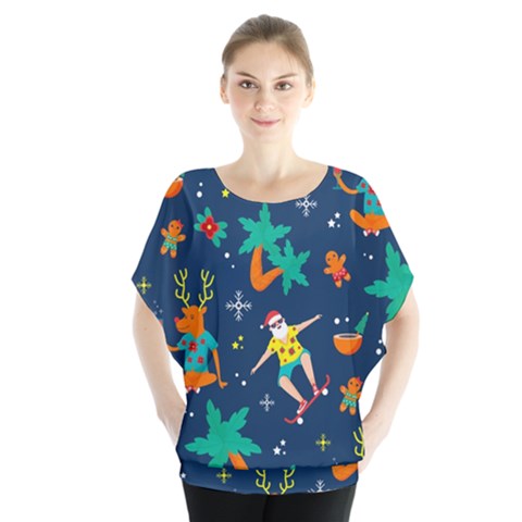 Colorful Funny Christmas Pattern Batwing Chiffon Blouse by Ket1n9