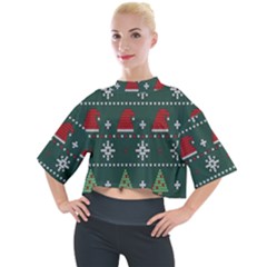 Beautiful Knitted Christmas Pattern Mock Neck T-shirt by Ket1n9