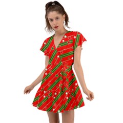 Christmas Paper Star Texture Flutter Sleeve Wrap Dress by Ket1n9