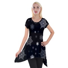 Christmas Snowflake Seamless Pattern With Tiled Falling Snow Short Sleeve Side Drop Tunic by Ket1n9