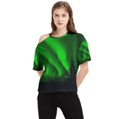 Aurora-borealis-northern-lights- One Shoulder Cut Out T-shirt by Ket1n9