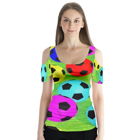 Balls Colors Butterfly Sleeve Cutout T-shirt  by Ket1n9