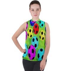 Balls Colors Mock Neck Chiffon Sleeveless Top by Ket1n9