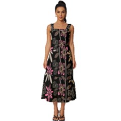 Flower Art Pattern Square Neckline Tiered Midi Dress by Ket1n9