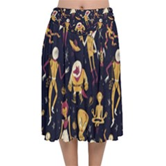 Alien Surface Pattern Velvet Flared Midi Skirt by Ket1n9