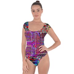 Technology Circuit Board Layout Pattern Short Sleeve Leotard  by Ket1n9