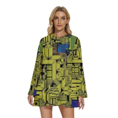 Technology Circuit Board Round Neck Long Sleeve Bohemian Style Chiffon Mini Dress by Ket1n9