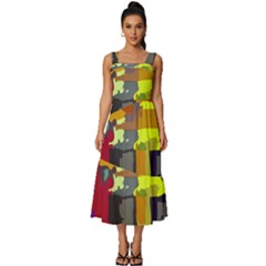 Abstract-vibrant-colour Square Neckline Tiered Midi Dress by Ket1n9