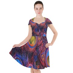 Pretty Peacock Feather Cap Sleeve Midi Dress by Ket1n9