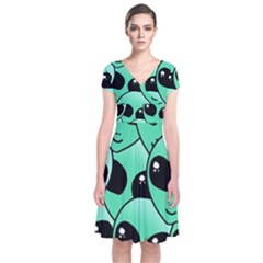 Art Alien Pattern Short Sleeve Front Wrap Dress by Ket1n9