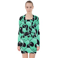 Art Alien Pattern V-neck Bodycon Long Sleeve Dress by Ket1n9