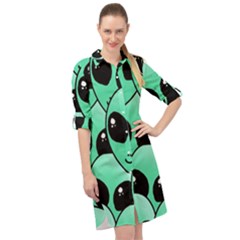 Art Alien Pattern Long Sleeve Mini Shirt Dress by Ket1n9