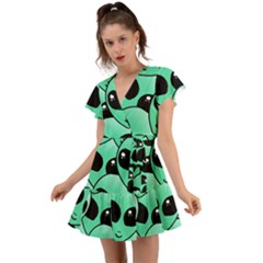 Art Alien Pattern Flutter Sleeve Wrap Dress by Ket1n9