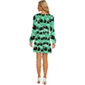 Art Alien Pattern Long Sleeve Waist Tie Ruffle Velvet Dress View4