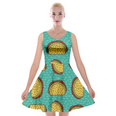 Taco-drawing-background-mexican-fast-food-pattern Velvet Skater Dress by Ket1n9