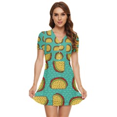 Taco-drawing-background-mexican-fast-food-pattern V-neck High Waist Chiffon Mini Dress by Ket1n9