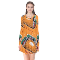 Seamless-pattern-with-taco Long Sleeve V-neck Flare Dress by Ket1n9