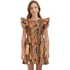 Bark Texture Wood Large Rough Red Wood Outside California Kids  Winged Sleeve Dress by Ket1n9