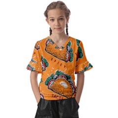 Seamless-pattern-with-taco Kids  V-neck Horn Sleeve Blouse by Ket1n9