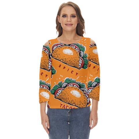 Seamless-pattern-with-taco Cut Out Wide Sleeve Top by Ket1n9