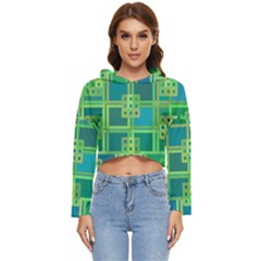 Green-abstract-geometric Women s Lightweight Cropped Hoodie by Ket1n9