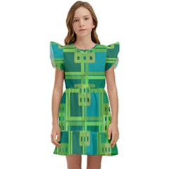 Green-abstract-geometric Kids  Winged Sleeve Dress by Ket1n9