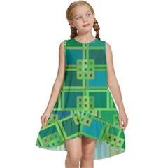 Green-abstract-geometric Kids  Frill Swing Dress by Ket1n9