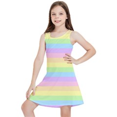 Cute Pastel Rainbow Stripes Kids  Lightweight Sleeveless Dress by Ket1n9