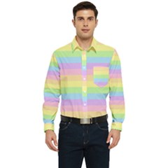 Cute Pastel Rainbow Stripes Men s Long Sleeve Pocket Shirt  by Ket1n9