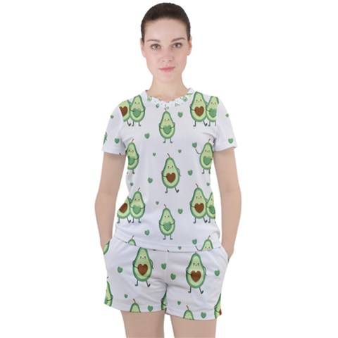 Cute-seamless-pattern-with-avocado-lovers Women s T-shirt And Shorts Set by Ket1n9