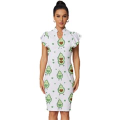 Cute-seamless-pattern-with-avocado-lovers Vintage Frill Sleeve V-neck Bodycon Dress by Ket1n9