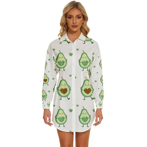 Cute-seamless-pattern-with-avocado-lovers Womens Long Sleeve Shirt Dress by Ket1n9