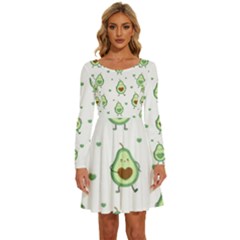 Cute-seamless-pattern-with-avocado-lovers Long Sleeve Wide Neck Velvet Dress by Ket1n9