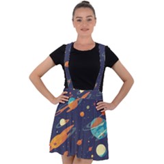 Space Galaxy Planet Universe Stars Night Fantasy Velvet Suspender Skater Skirt by Ket1n9