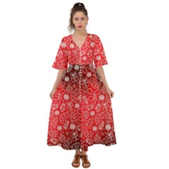 Christmas Pattern Red Kimono Sleeve Boho Dress by Grandong