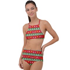 Christmas-papers-red-and-green Halter Tankini Set by Grandong